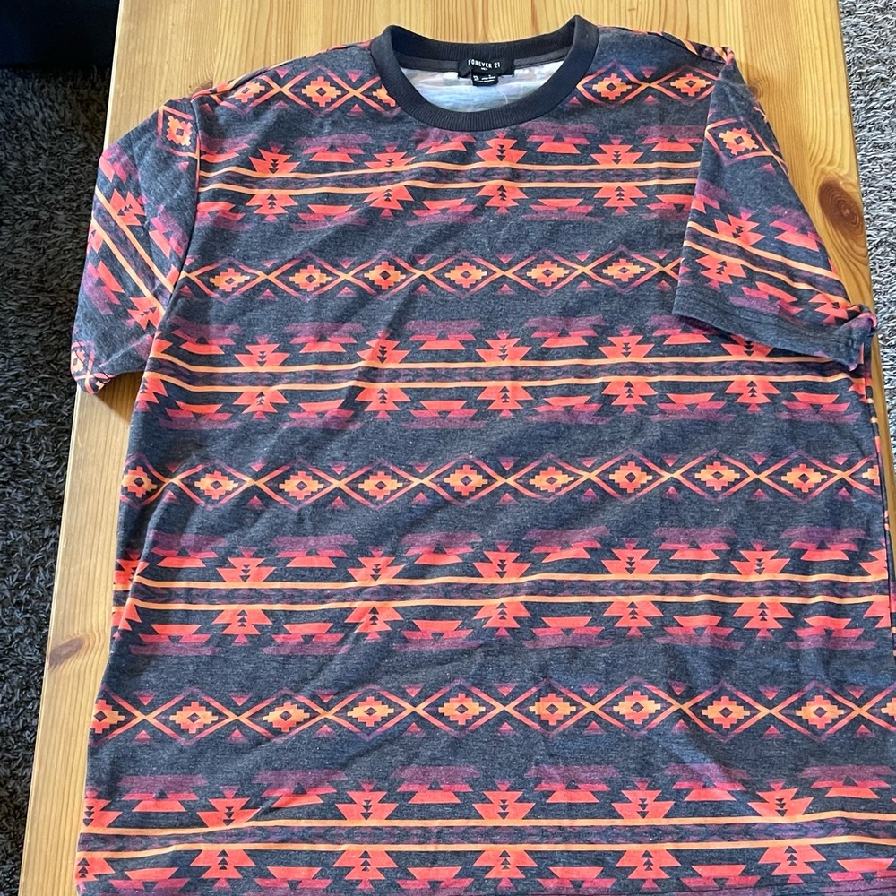 Striped Geo Print Crew Neck Tee